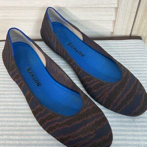 Rothy's Sapphire Zebra Striped Knit Ballet Flats Blue Brown Size 11